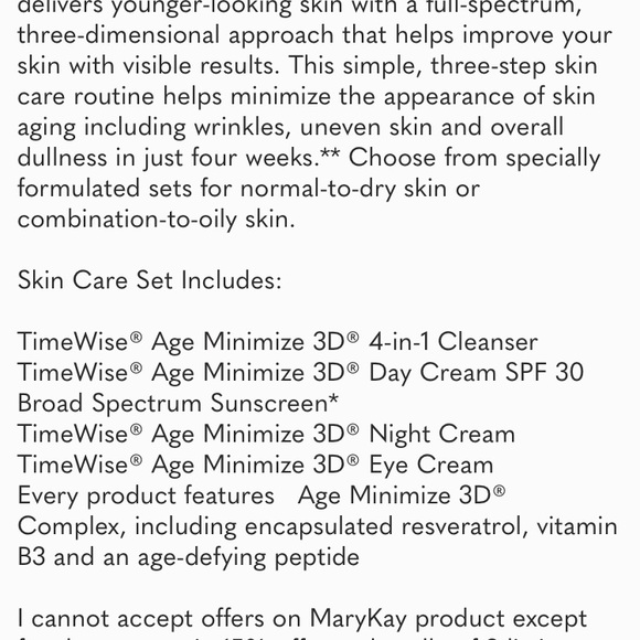 SOLD OUT DO NOT BUY!!! Mary Kay TimeWise 3D Miracl Set with SPF 30 normal to dry - Picture 7 of 9